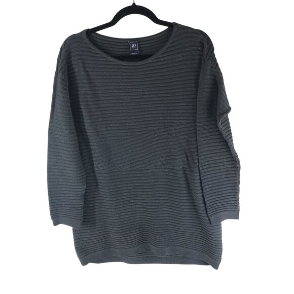 GAP Sweaters - Gap Womens Ribbed Gray Sweater L Merino Wool Blend Tunic Long-Sleeve Pullover